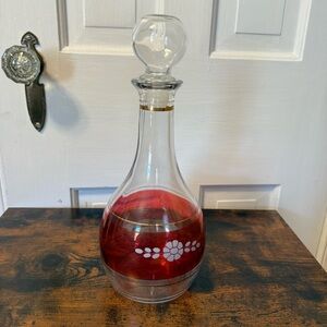 Vintage Italian Decanter Fidenza Italy Decanter with Cranberry Stripe.